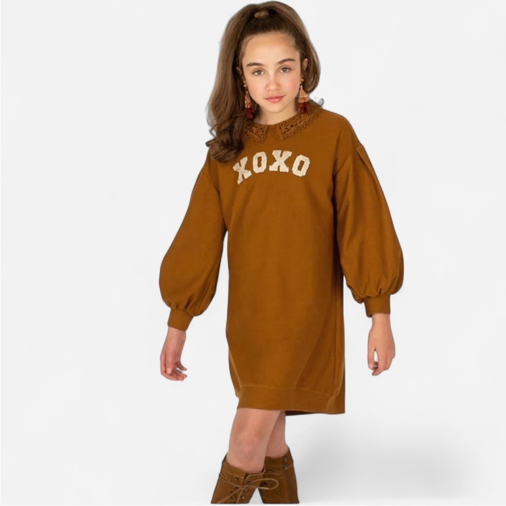Mia Joy Joyfolie Long Sleeve Dress with Lace Collar and sequin XOXO Size 12